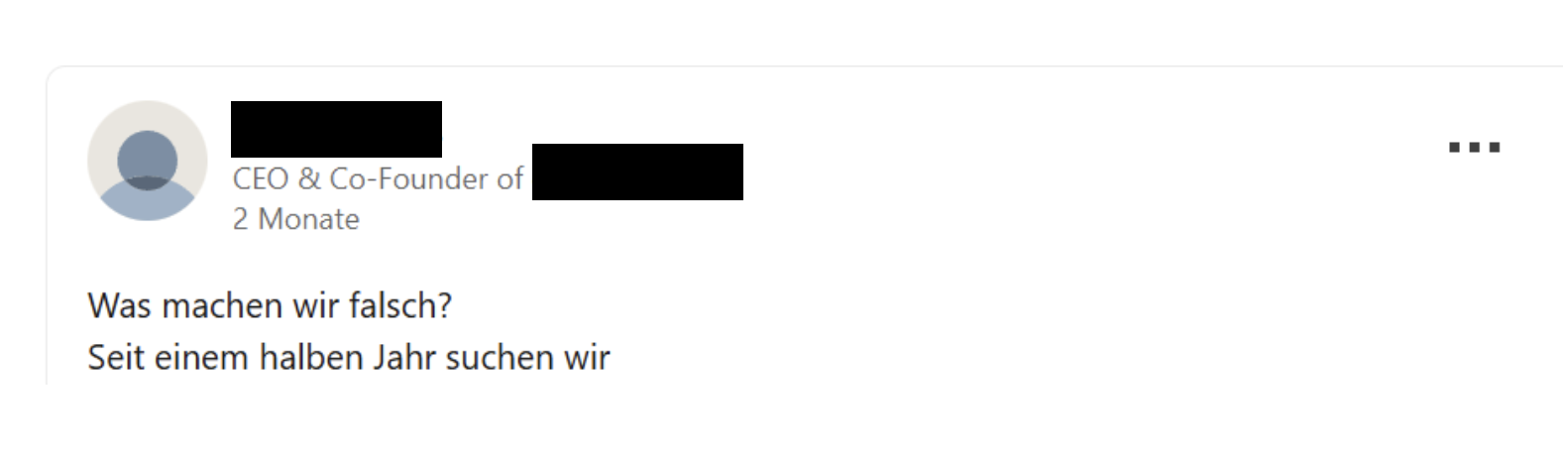 LinkedIn post from a small company expressing frustration over inability to find qualified data scientists