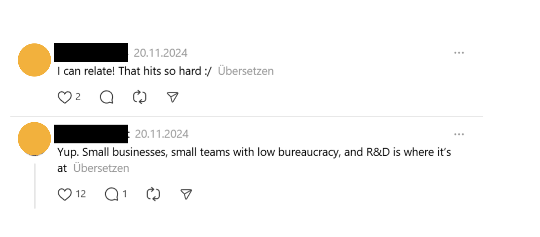 Screenshot of a data scientist explaining why they left a large tech company to join a smaller company